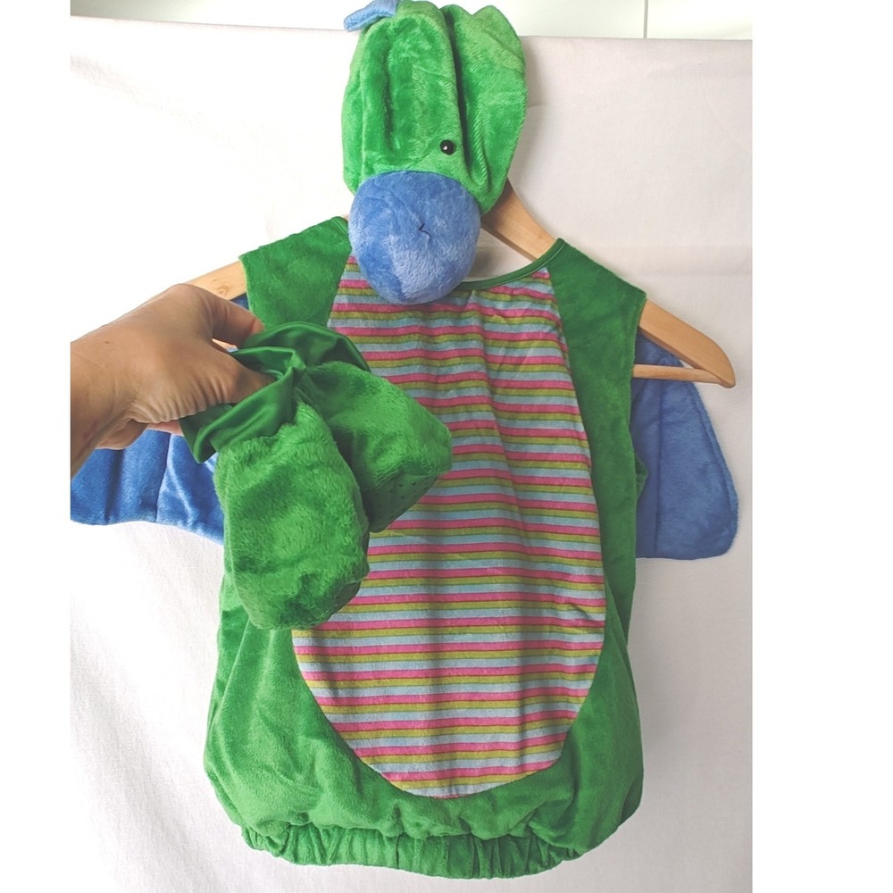 Target Dragon Costume Green Blue‎ Striped Wings Hood Booties Plush Baby 12-18M